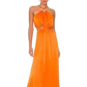 Elegant Orange Halter Dress